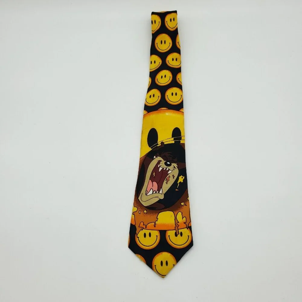 LOONEY TOONS MANIA Tasmanian Devil Taz Smiley Faces Neck Tie Vintage Fun Cartoon